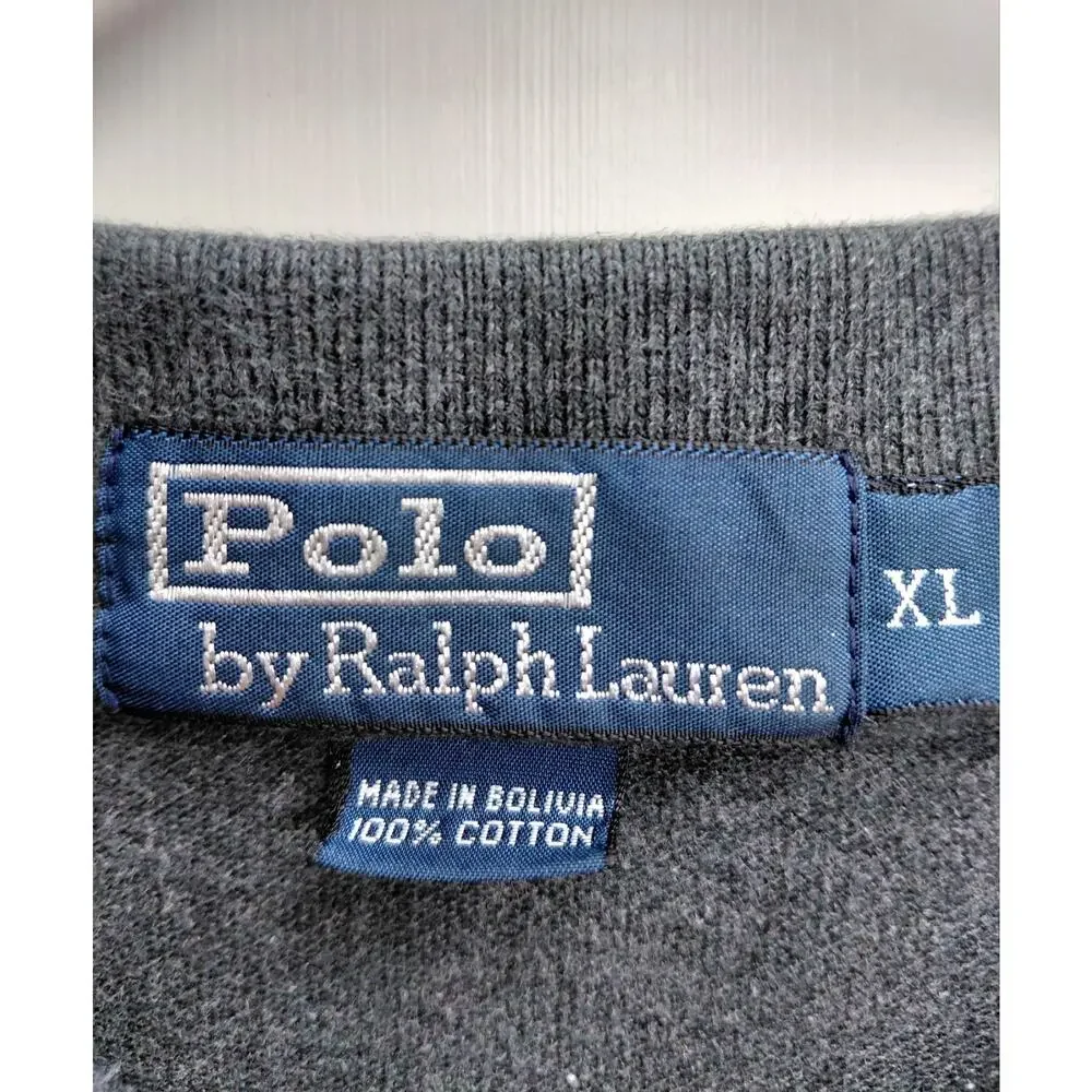Polo Ralph Lauren Mens XL Long Sleeve Polo Shirt Gray Purple Pony Vintage Preppy